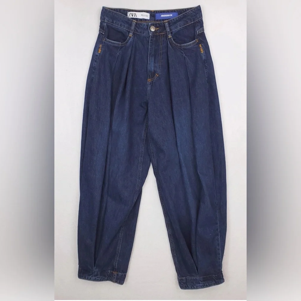 ADER ERROR & ZARA Jeans Sz 4 Dark Wash Pleated Tapered High-Rise Barrel Leg EUC - Picture 10 of 16